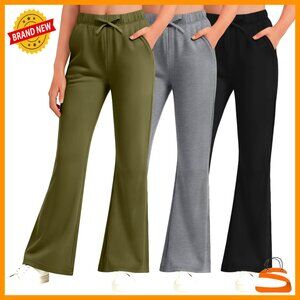 3 Pack Girls Flare Wide Leg Sweatpants High Waist Drawstring Joggers with